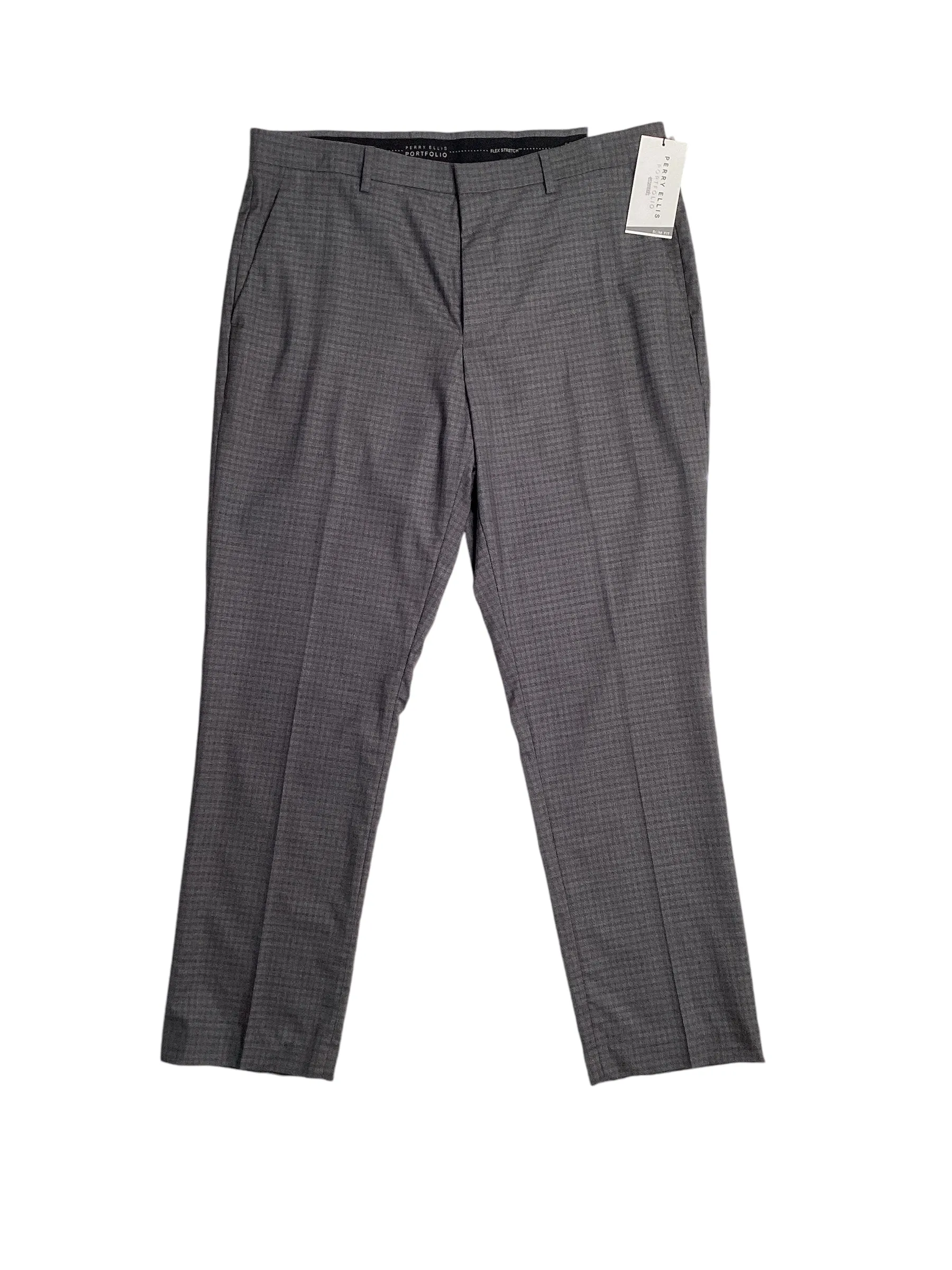Perry Ellis Portfolio Mens Slim Fit Solid Stretch Pants Charcoal Grey 34 x 30
