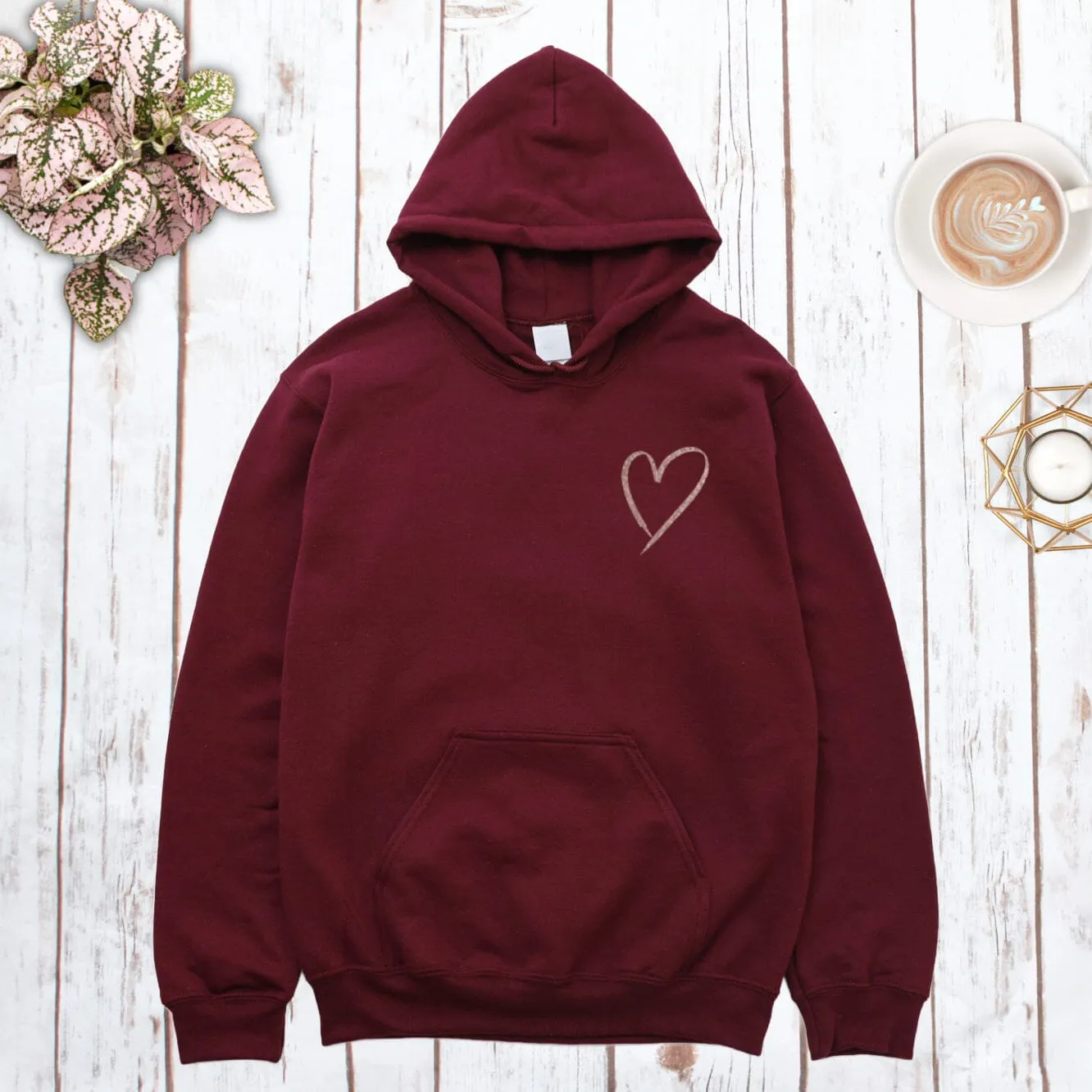 Plum Hooded Sweatshirt with Rose Gold Pocket Heart