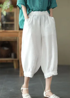 Plus Size White Pockets Harem Summer Pants Linen
