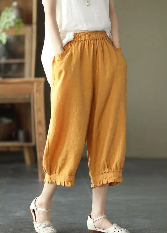 Plus Size White Pockets Harem Summer Pants Linen