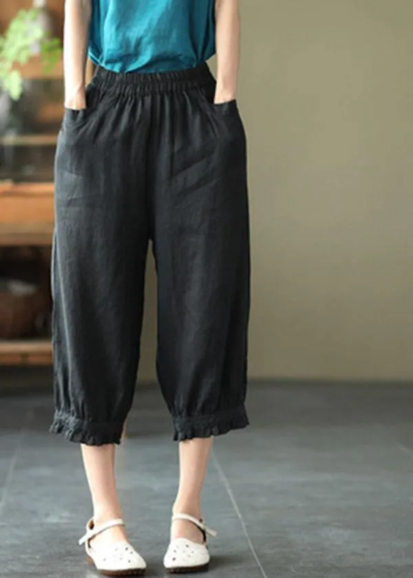 Plus Size White Pockets Harem Summer Pants Linen