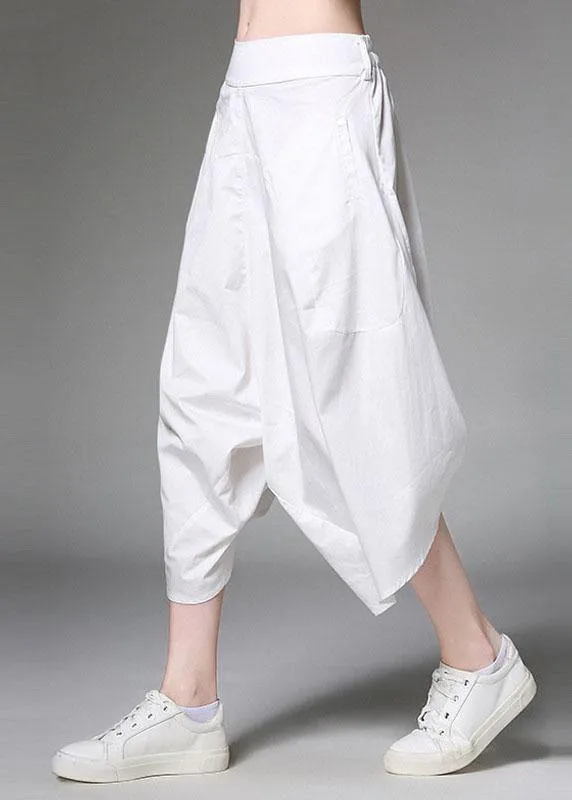 Plus Size White Pockets Patchwork Cotton Casual Harem Pants