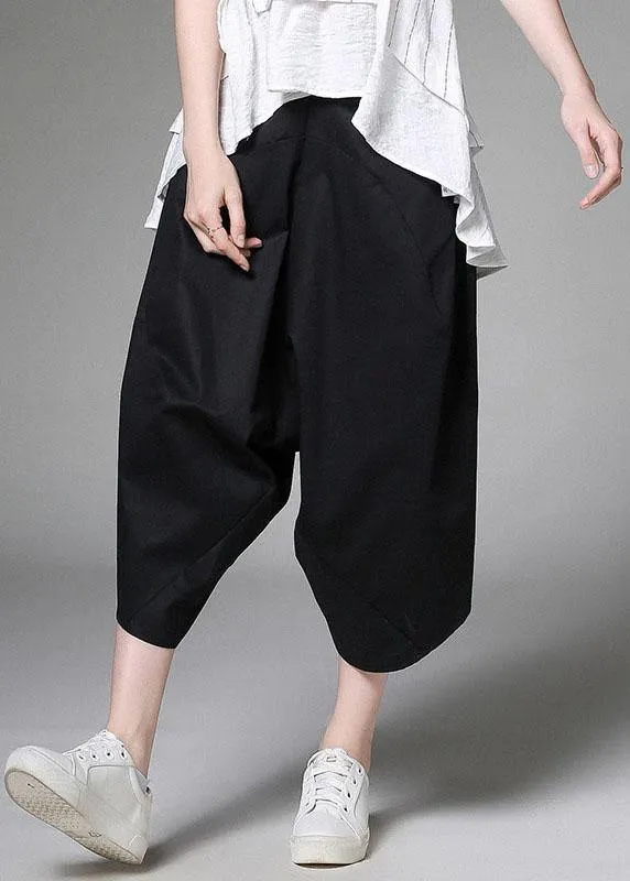 Plus Size White Pockets Patchwork Cotton Casual Harem Pants