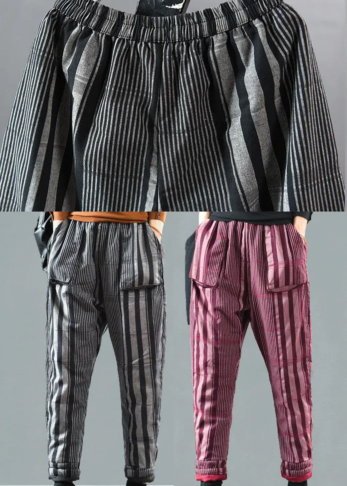 Red Striped Fine Cotton Filled Pants Winter