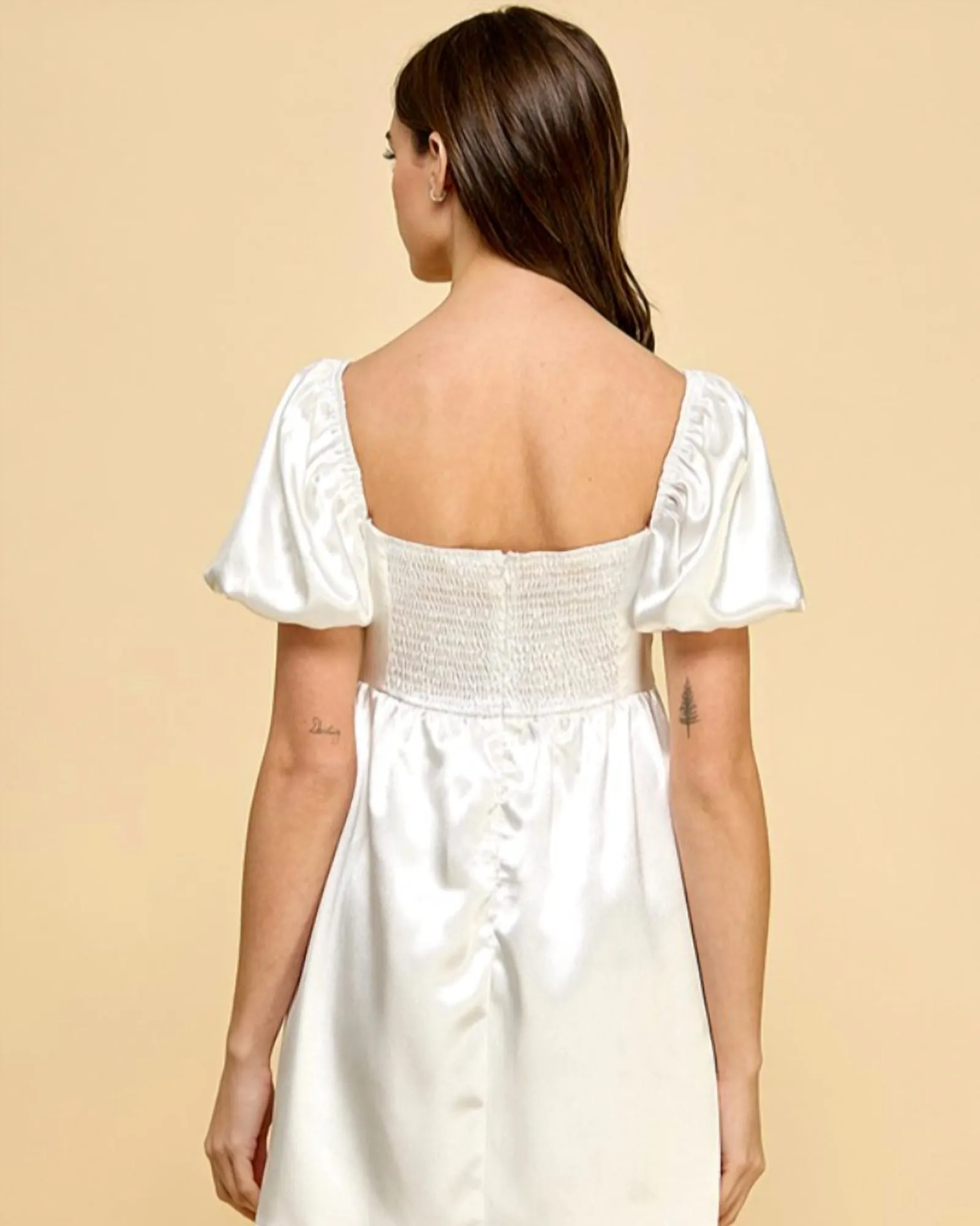 Satin Babydoll Dress in White | White
