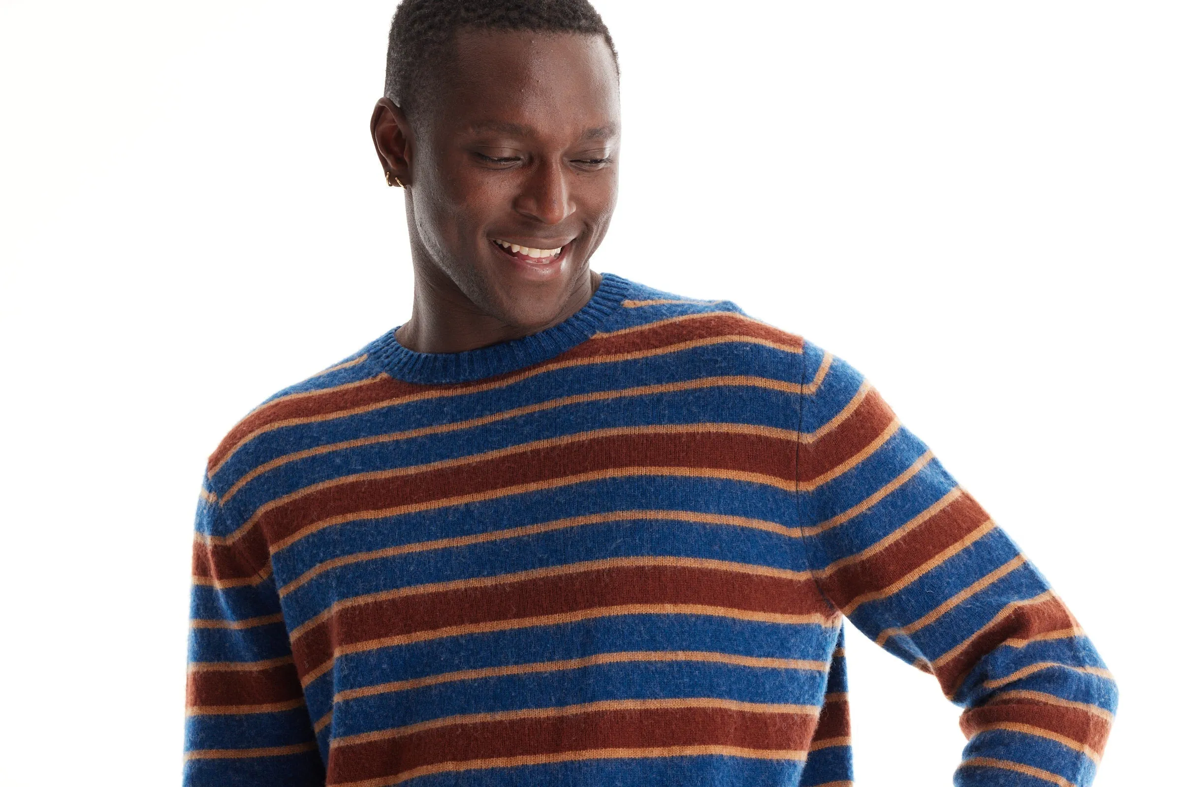 Soft Cloth Crewneck Sweater in Merino Yarn Dye Stripe - Neptune Mix