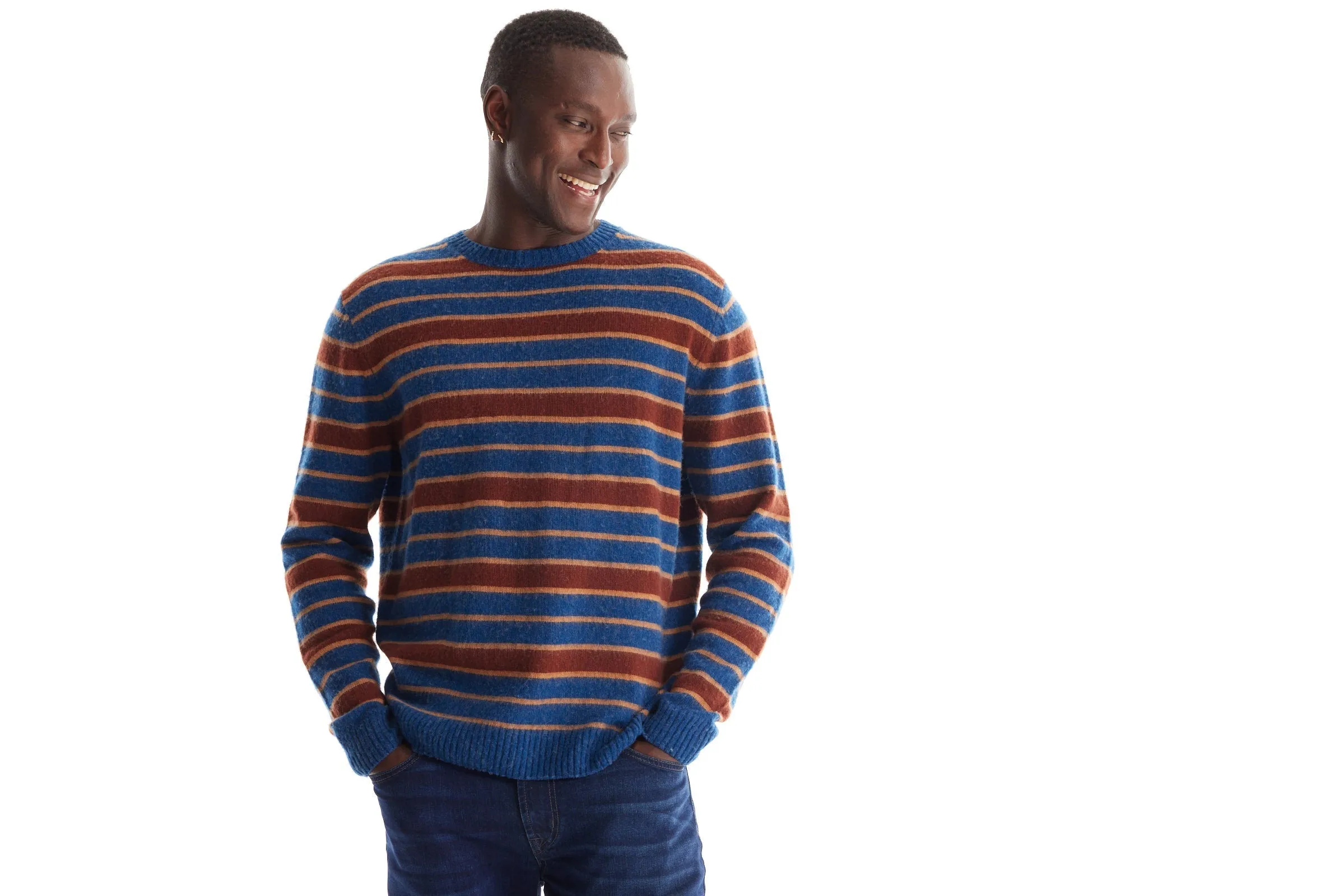 Soft Cloth Crewneck Sweater in Merino Yarn Dye Stripe - Neptune Mix