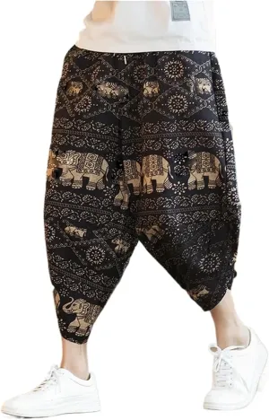 Summer Length Casual Men's Pants Wide Leg Cotton Linen Harem Baggy Clothing