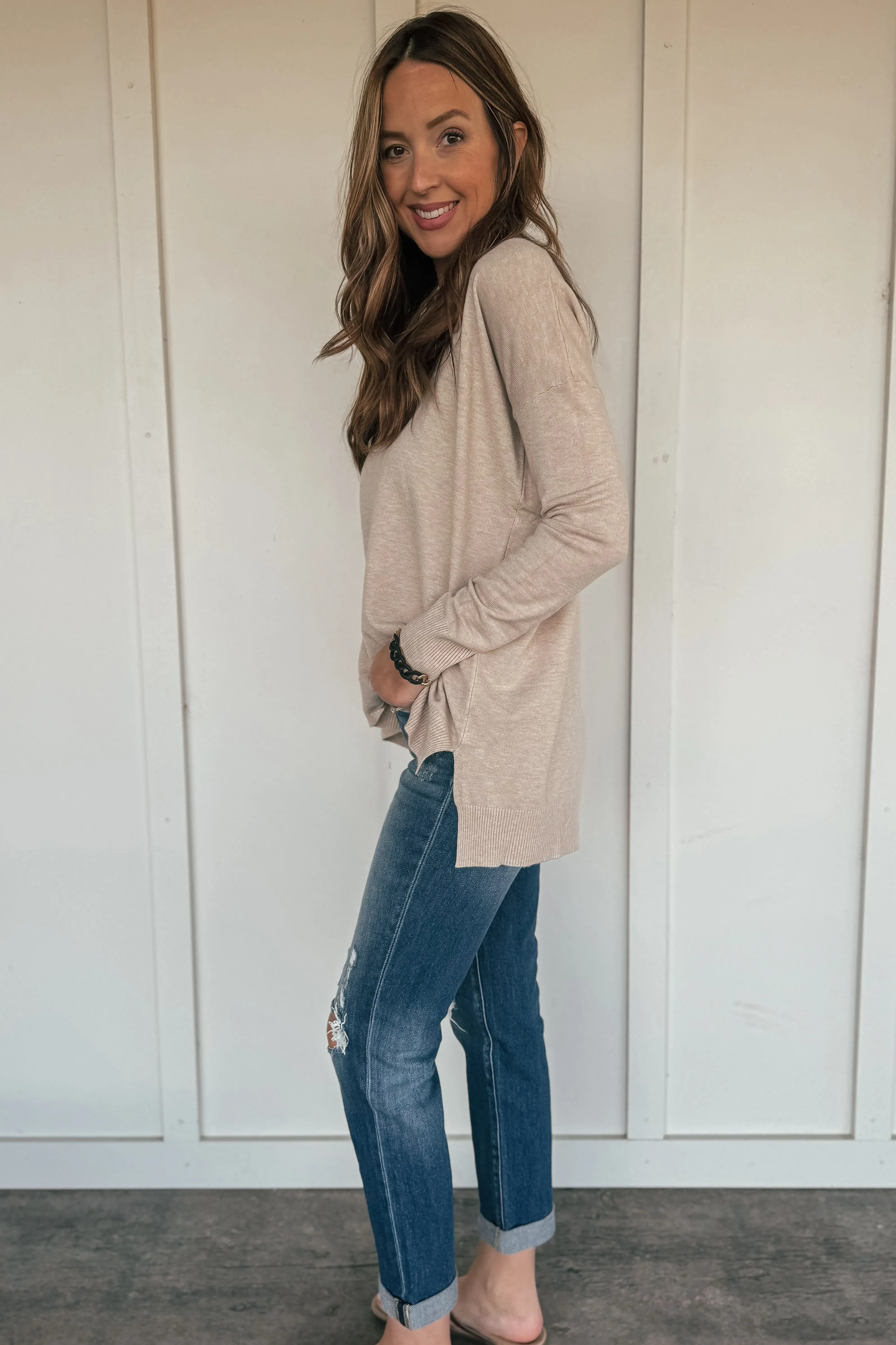 The Elizabeth V-Neck Sweater - Oatmeal