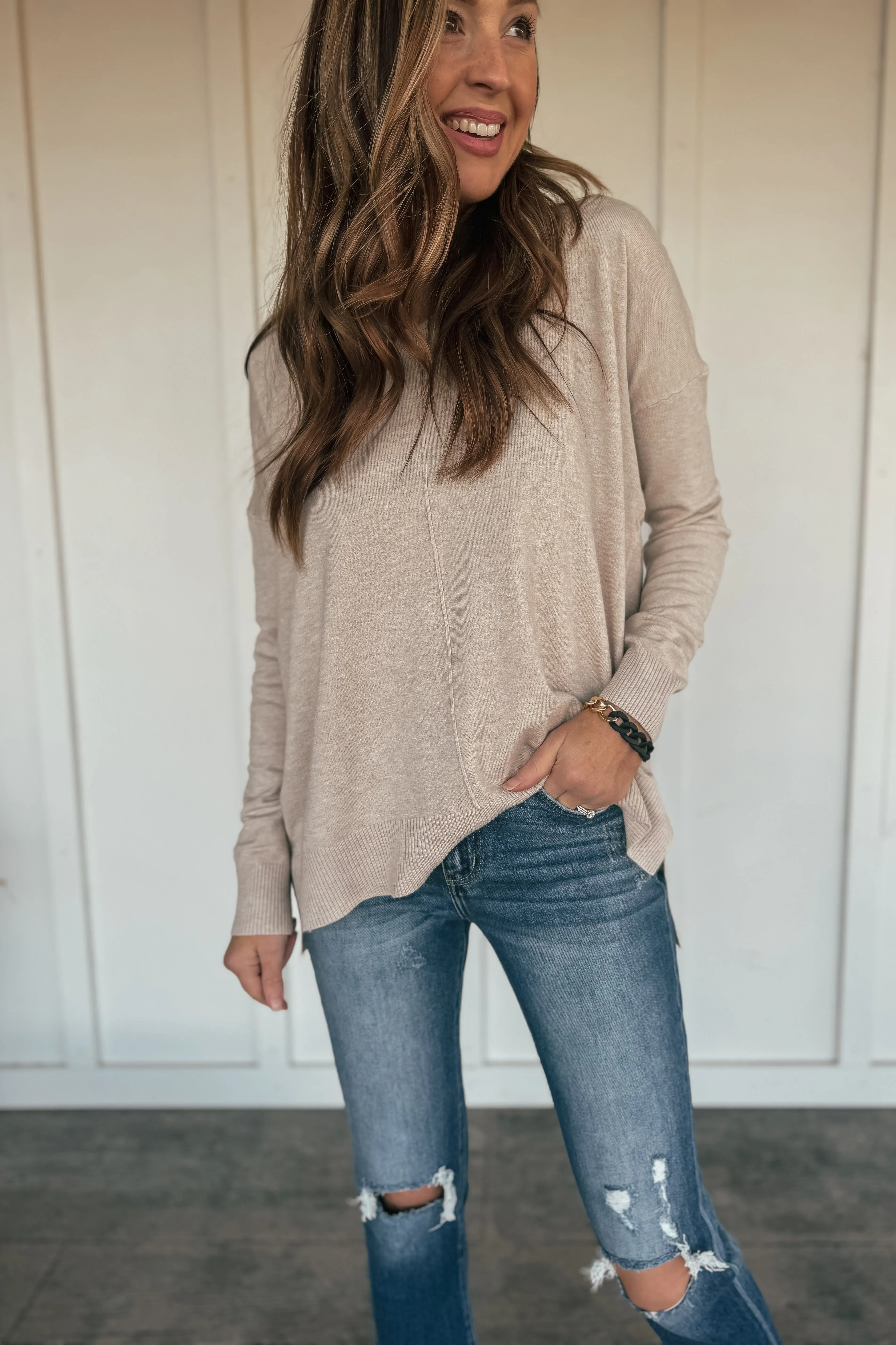 The Elizabeth V-Neck Sweater - Oatmeal
