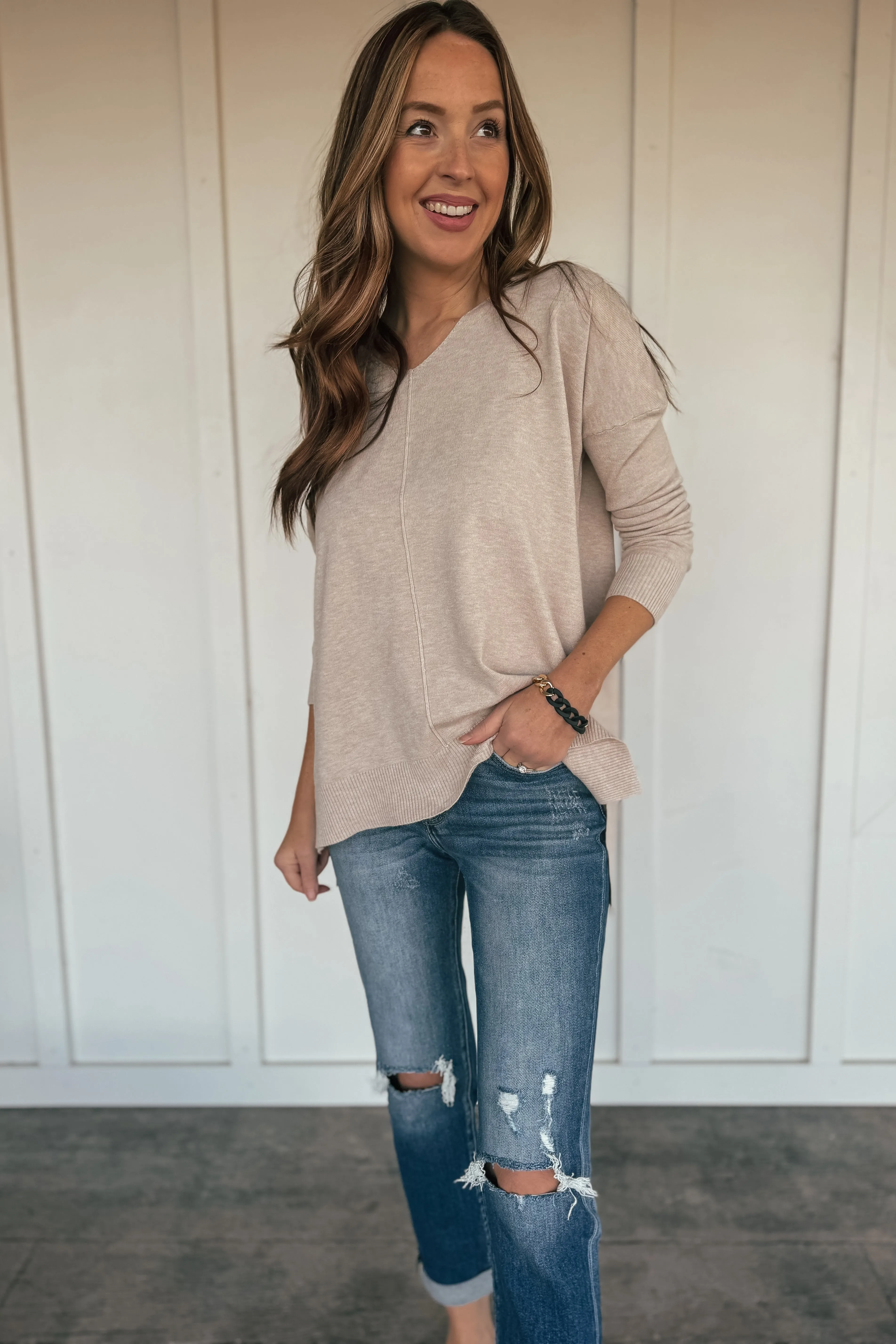 The Elizabeth V-Neck Sweater - Oatmeal