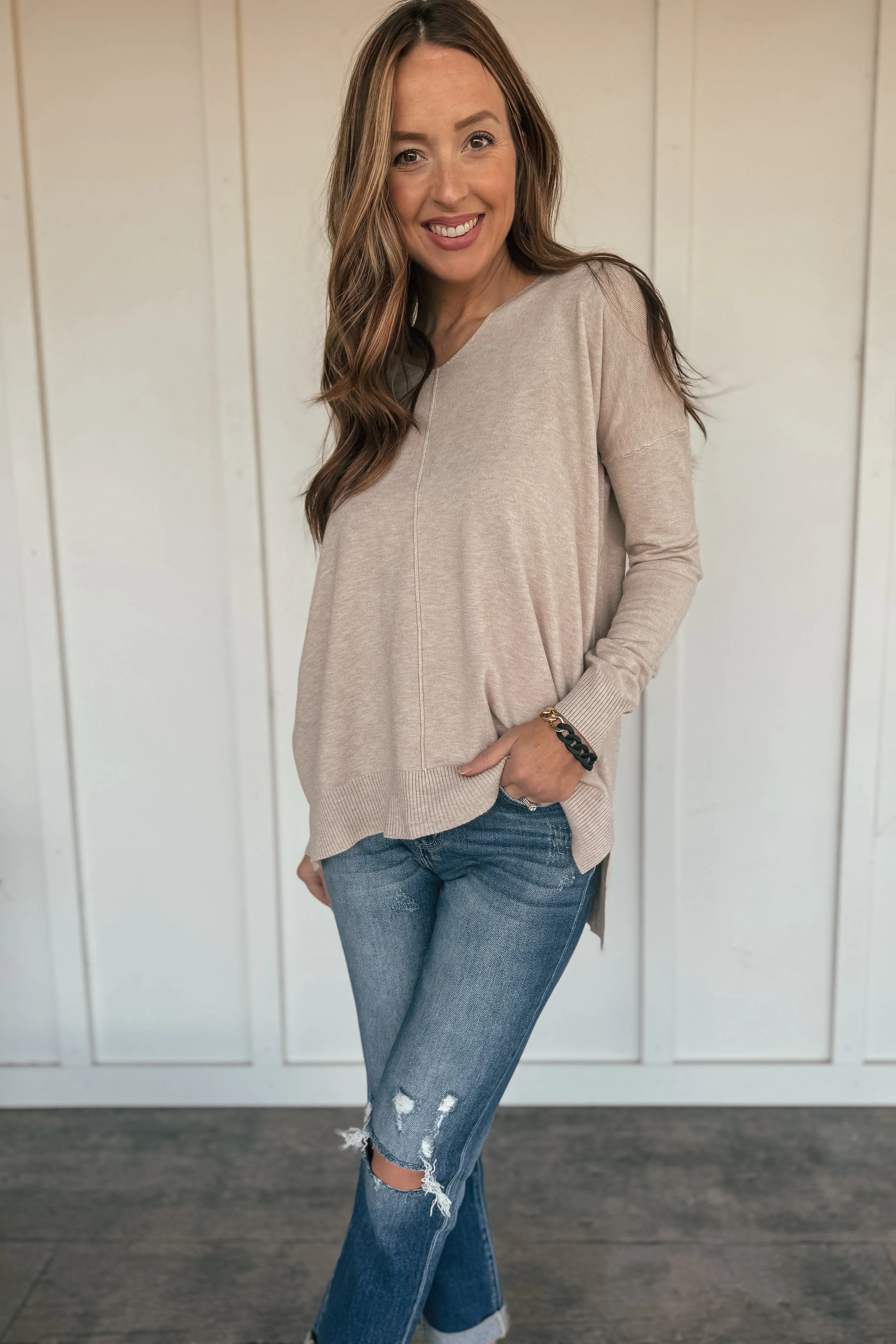 The Elizabeth V-Neck Sweater - Oatmeal