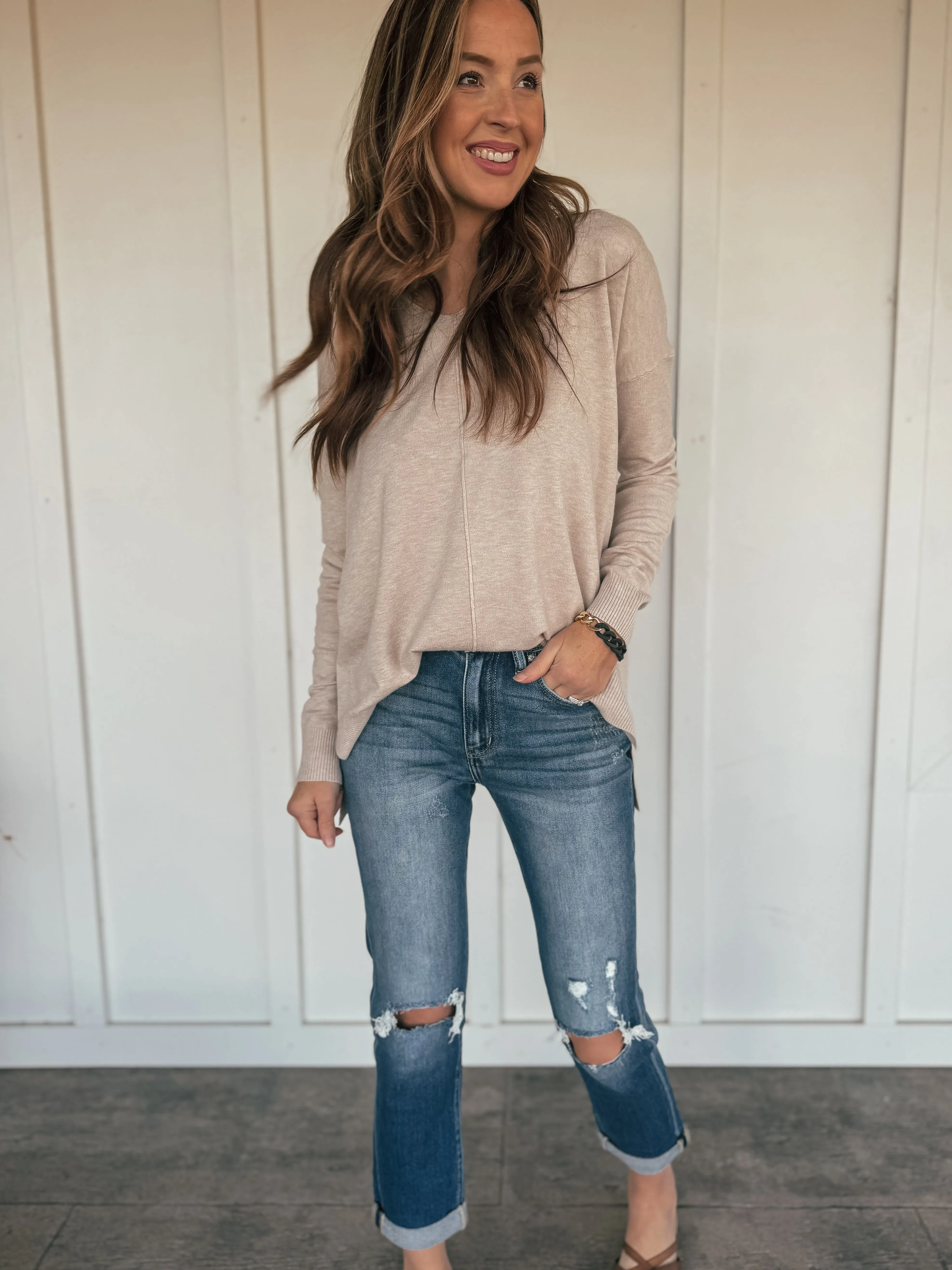 The Elizabeth V-Neck Sweater - Oatmeal