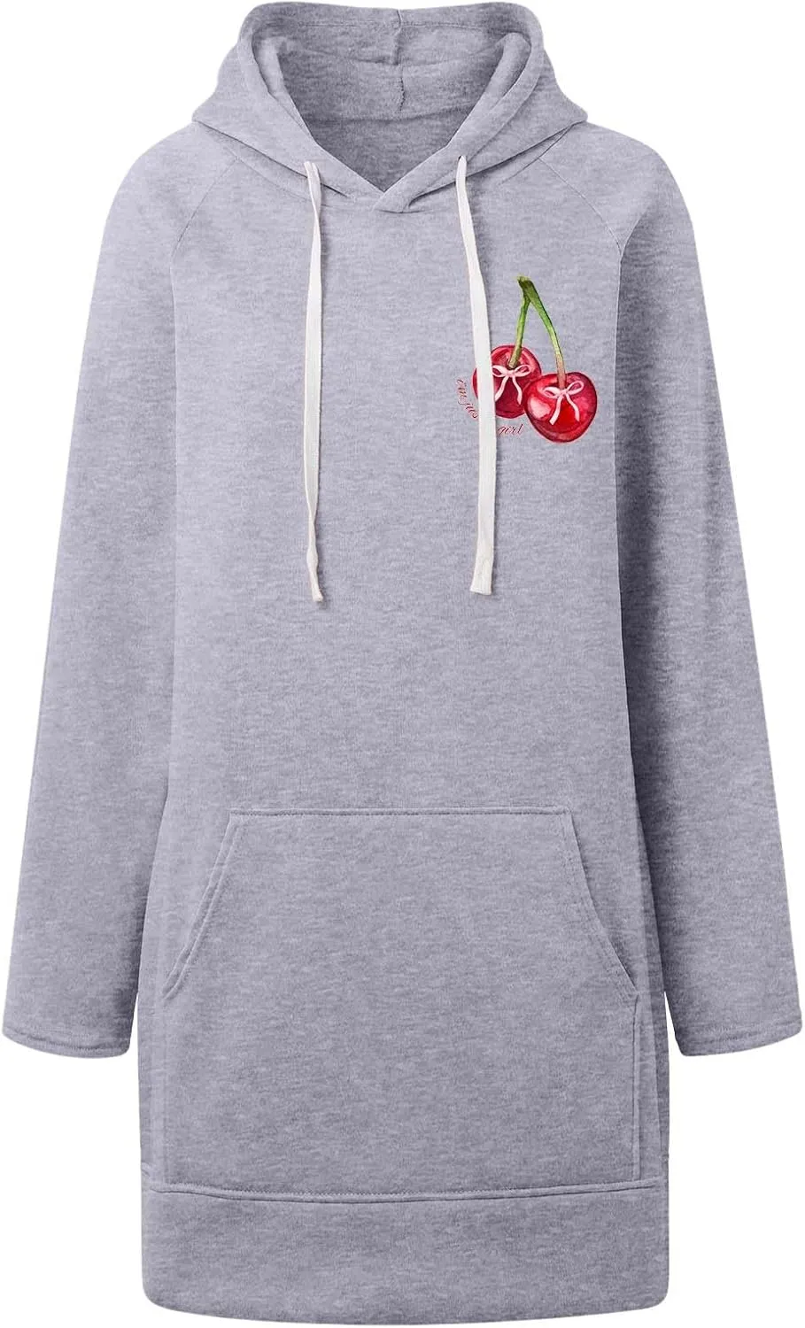 The Warmy Oversized Hoodie Dress Women Casual Cherry Print Long Sleeve Warmy Hoodie Split Hem Hoodies with Pocket