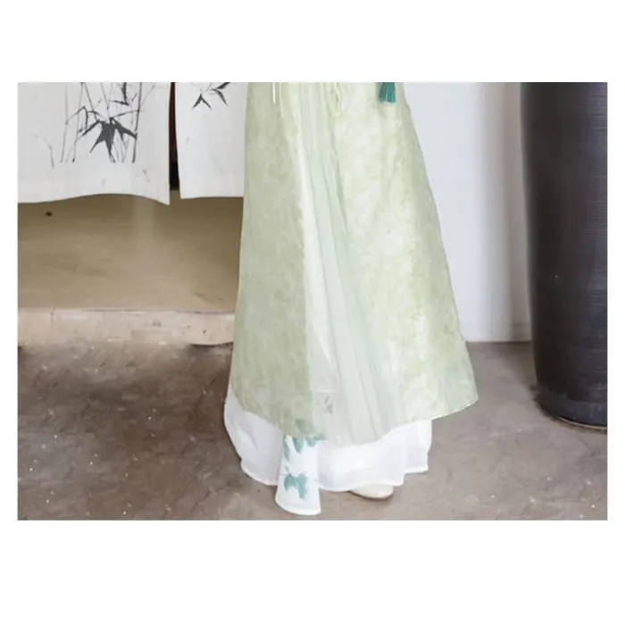 Traditional Chinese Long-Sleeve Print Maxi A-Line Dress / Pants