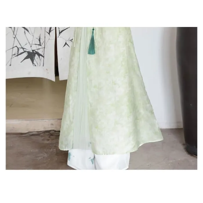 Traditional Chinese Long-Sleeve Print Maxi A-Line Dress / Pants
