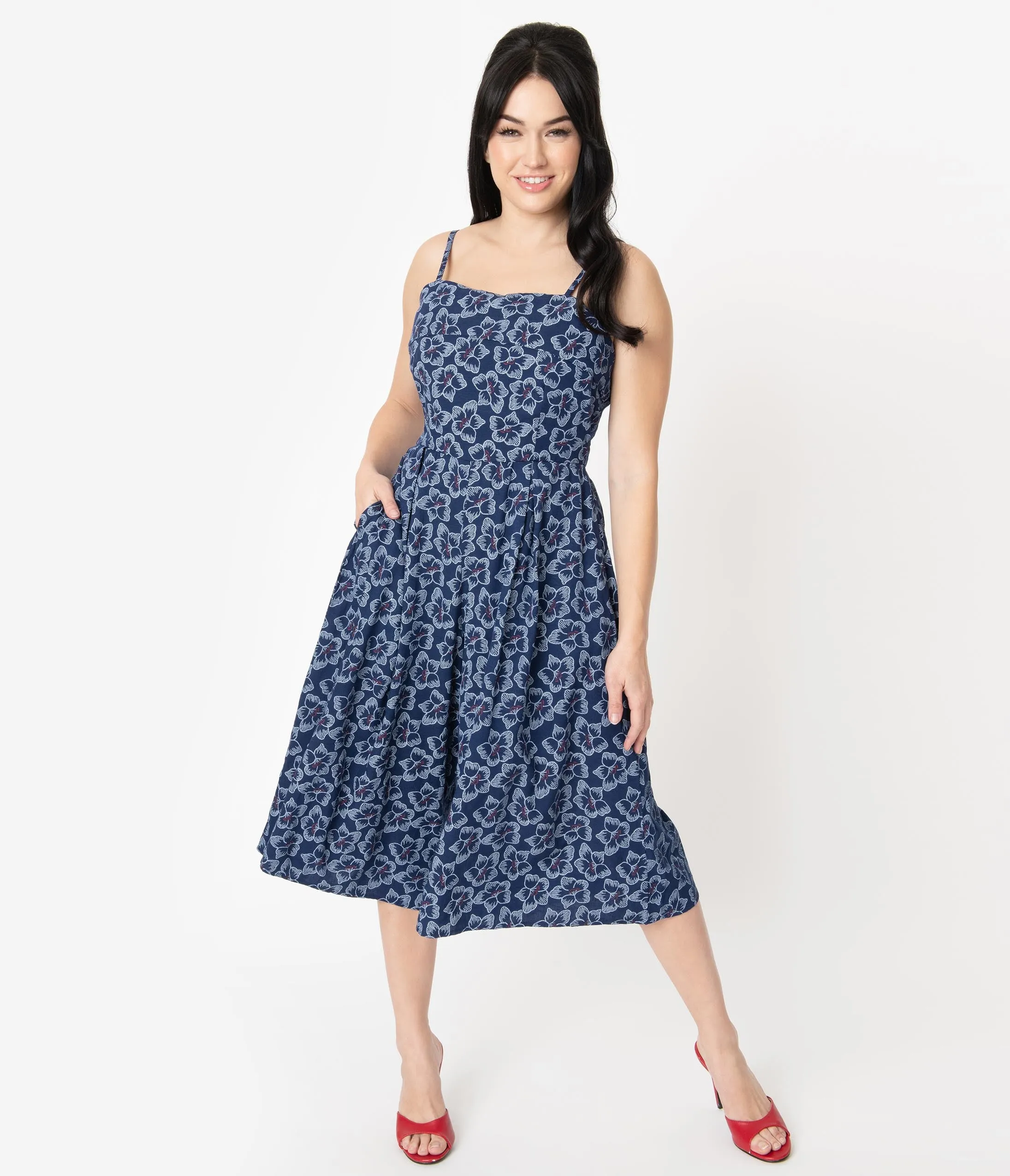 Unique Vintage Navy Blue Embroidered Floral Nancy Romper