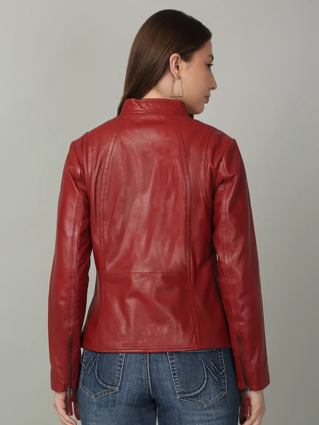 Women Sleek Red Leather Jacket