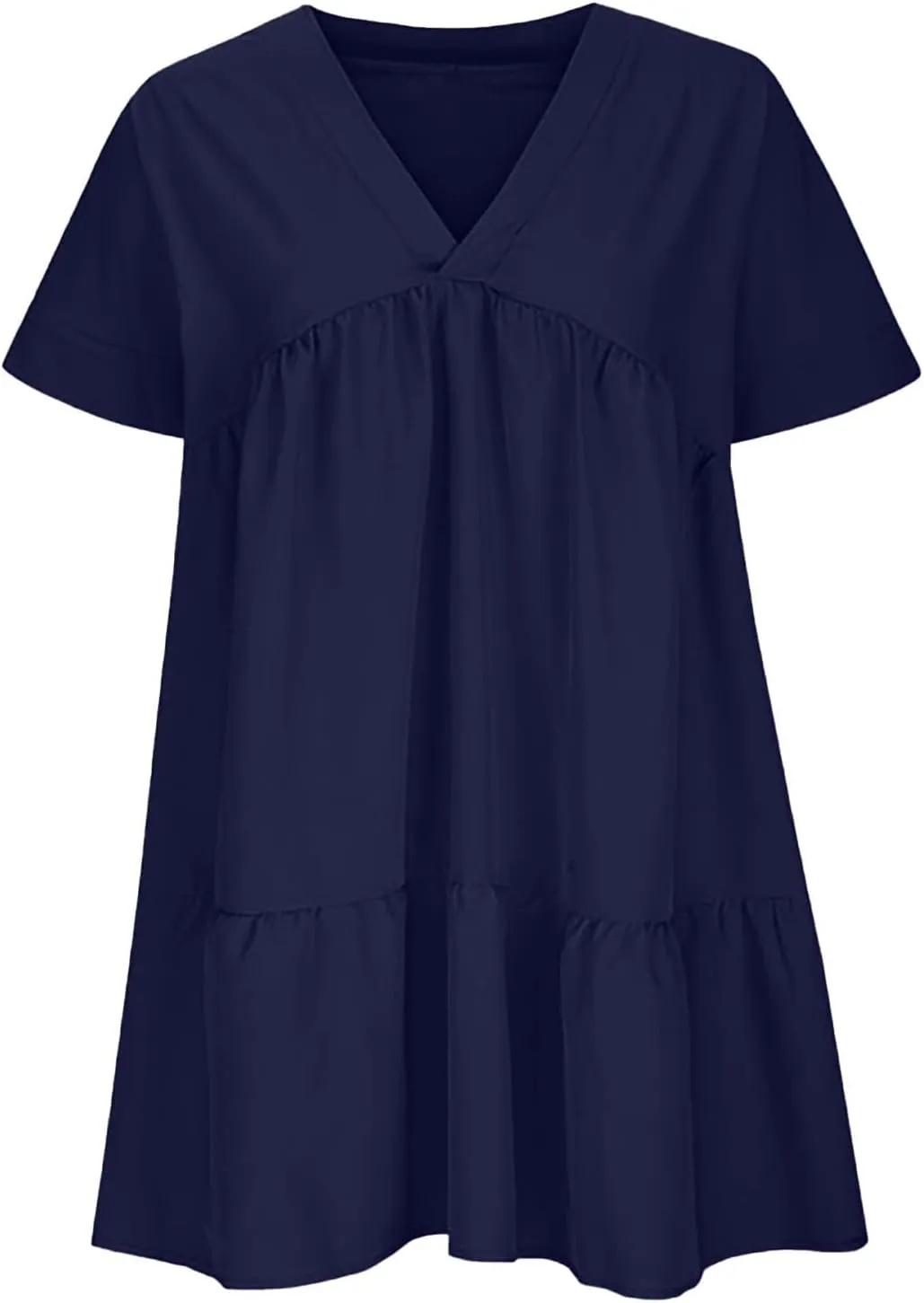 Women V Neck Babydoll Dresses 2025 Summer Short Rolled Sleeve Ruffle Swing Shift Flowy Loose Casual Summer Mini Dress