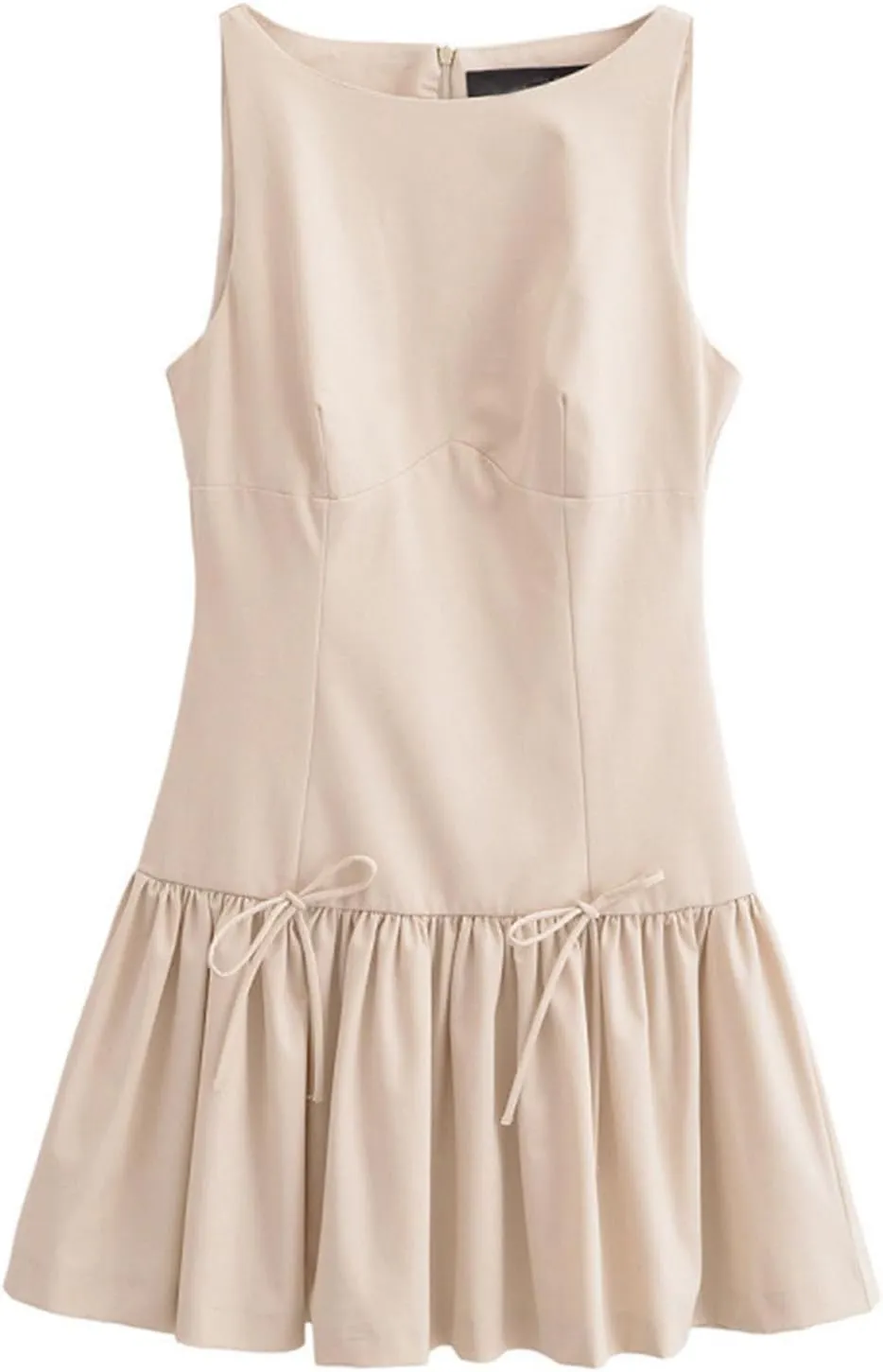 Womens Elegant Mini Dress Casual Sleeveless Crew Neck Flowy Ruffle Tiered A-Line Dresses Solid Flowy Short Dresses