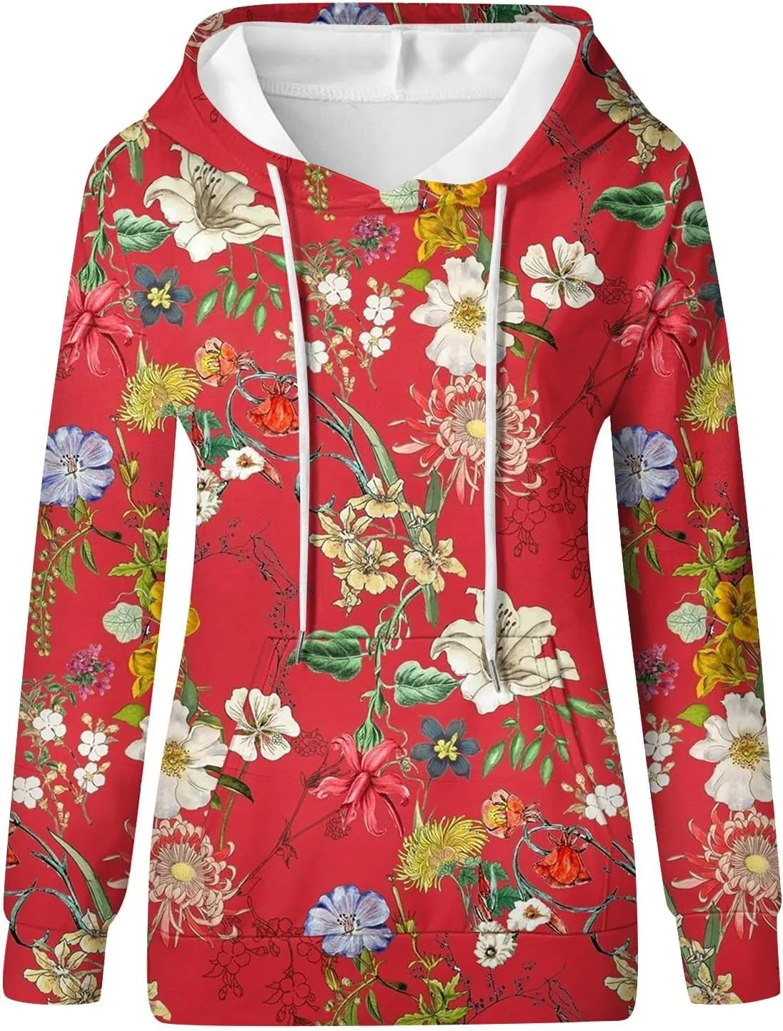 Womens Hoodies Casual Long Sleeve Drawstring Plaid Print Pullover Tops Loose Hooded Sweatshirt with Pocket