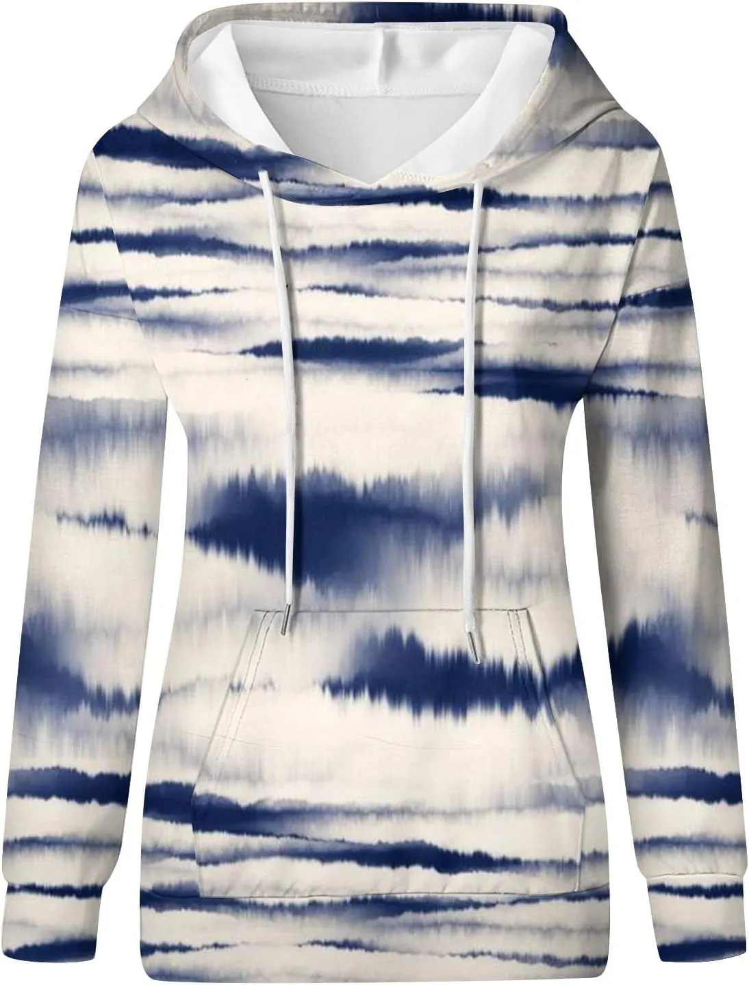 Womens Hoodies Casual Long Sleeve Drawstring Plaid Print Pullover Tops Loose Hooded Sweatshirt with Pocket