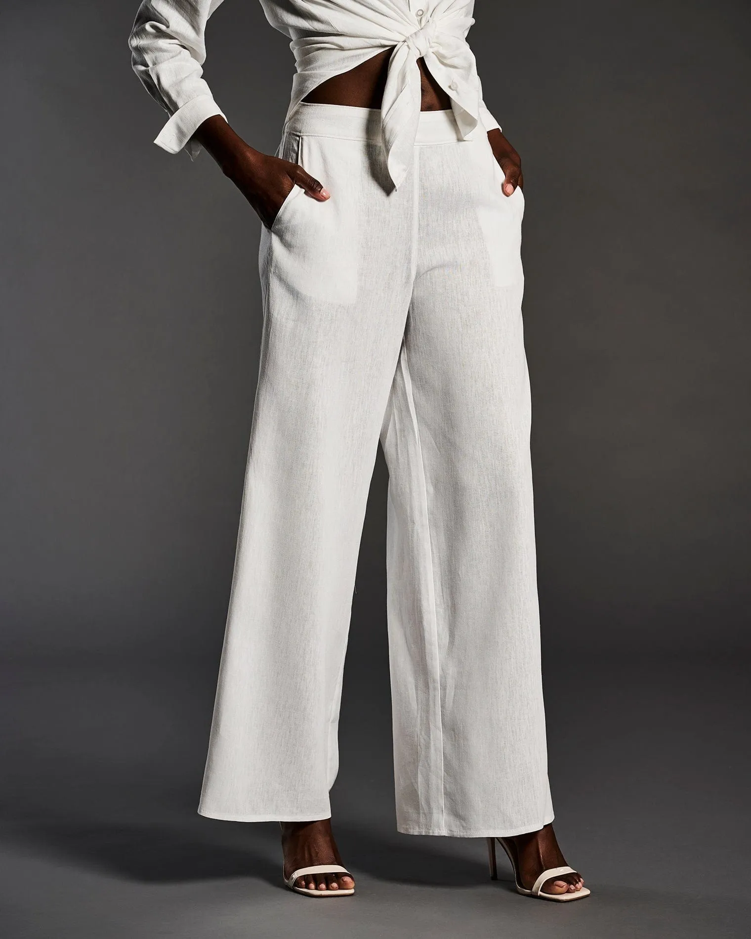 Women's Linen Blend Wide Leg Flat Front Pant