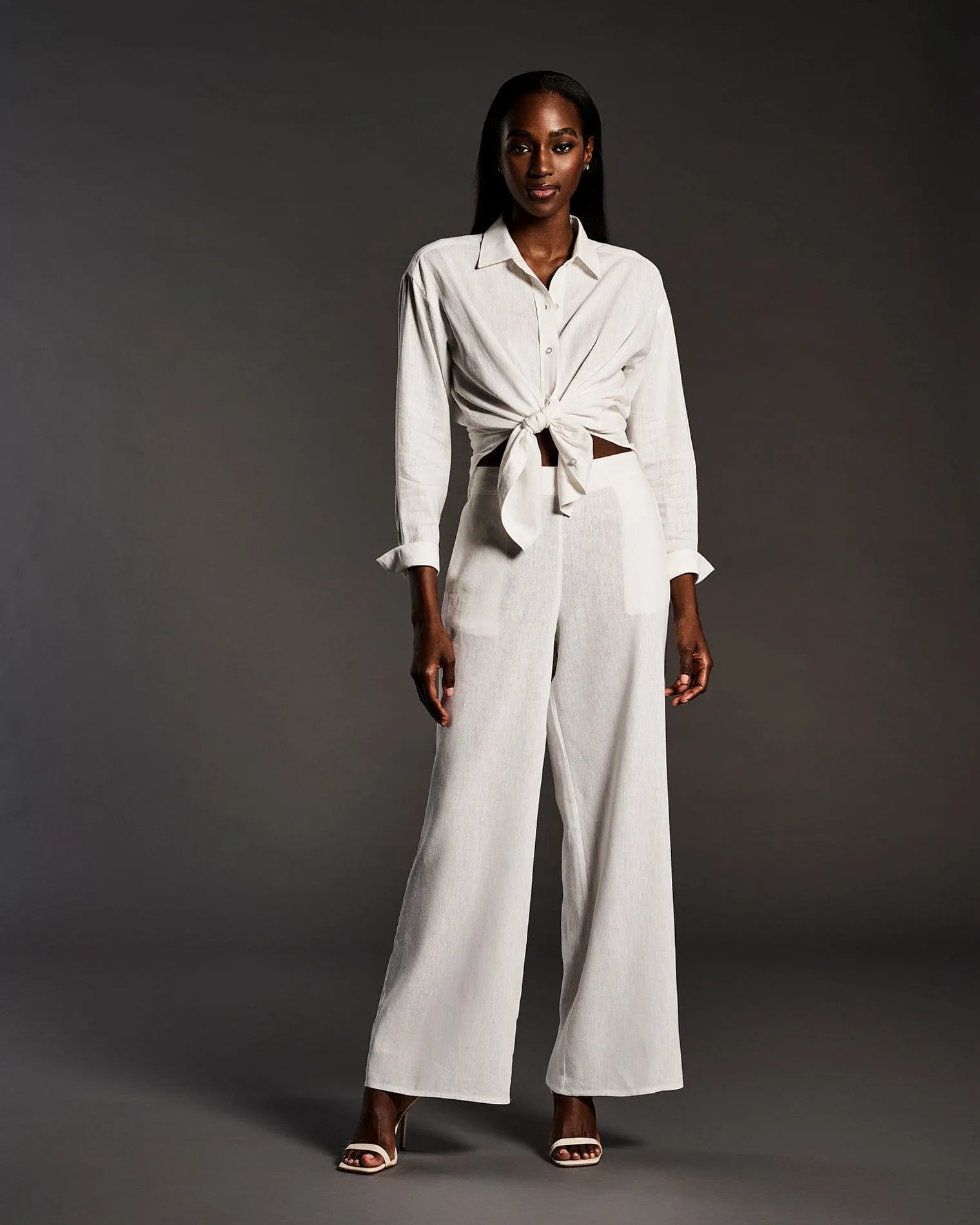 Women's Linen Blend Wide Leg Flat Front Pant