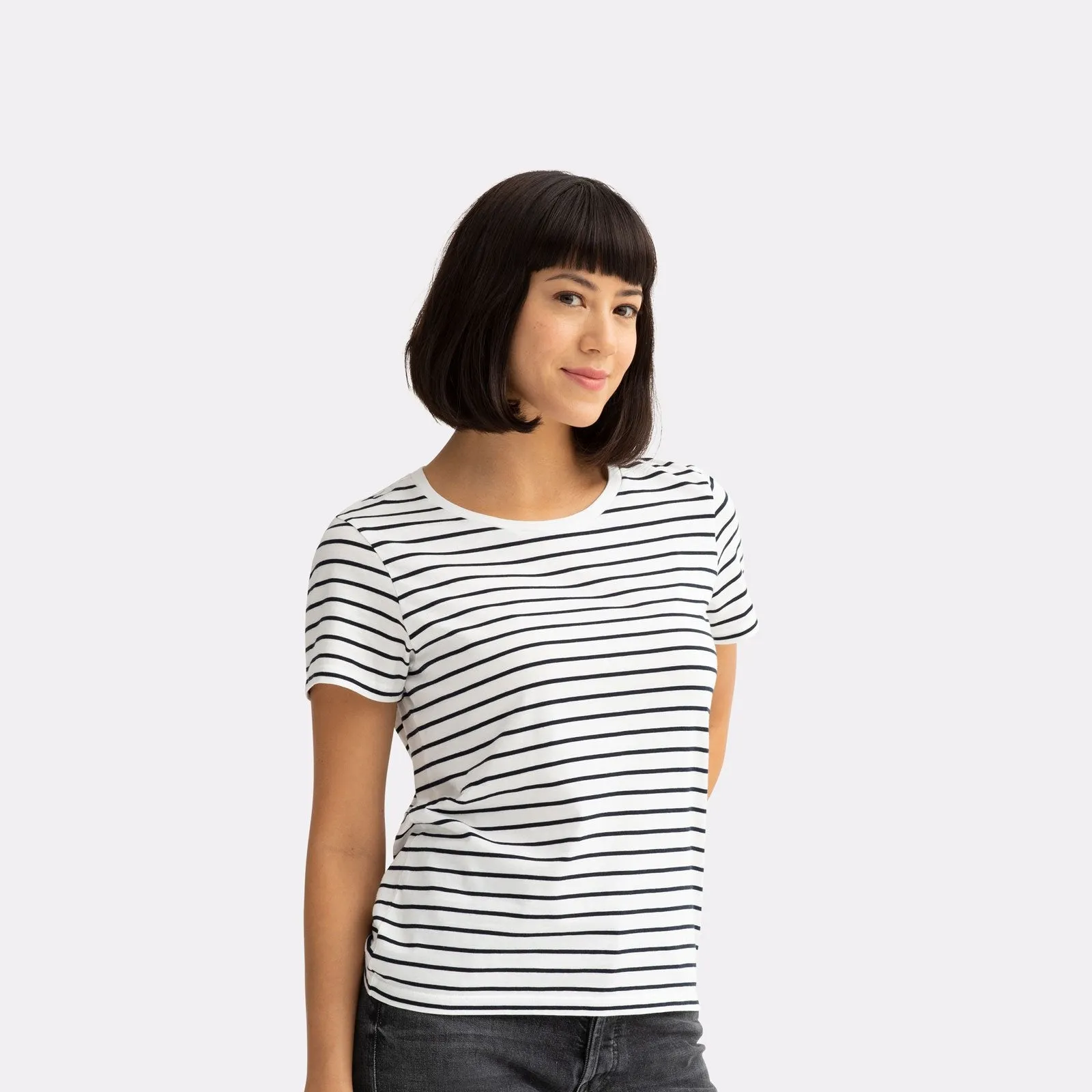 Women's Pima Cotton Nautical Stripe Crew Neck T-Shirt 3-Pack