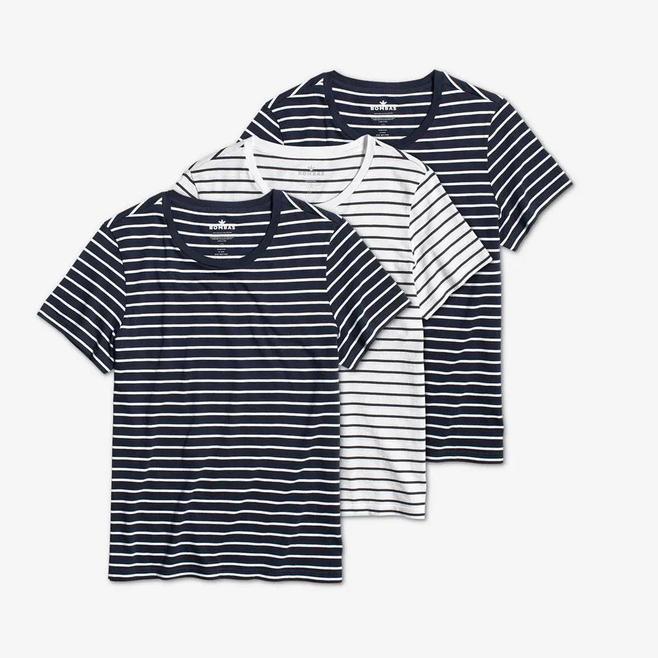 Women's Pima Cotton Nautical Stripe Crew Neck T-Shirt 3-Pack