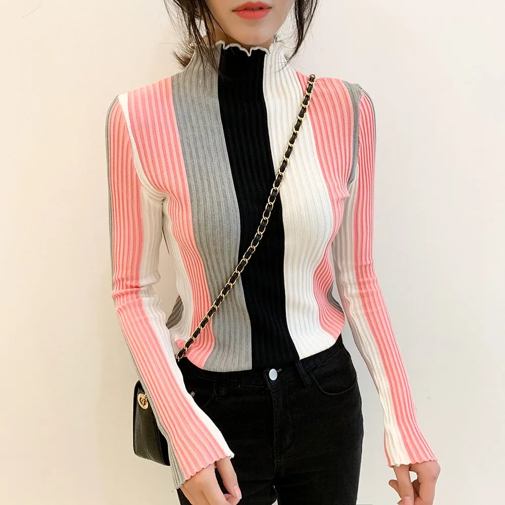 Women's Slim Color Striped Sweaters